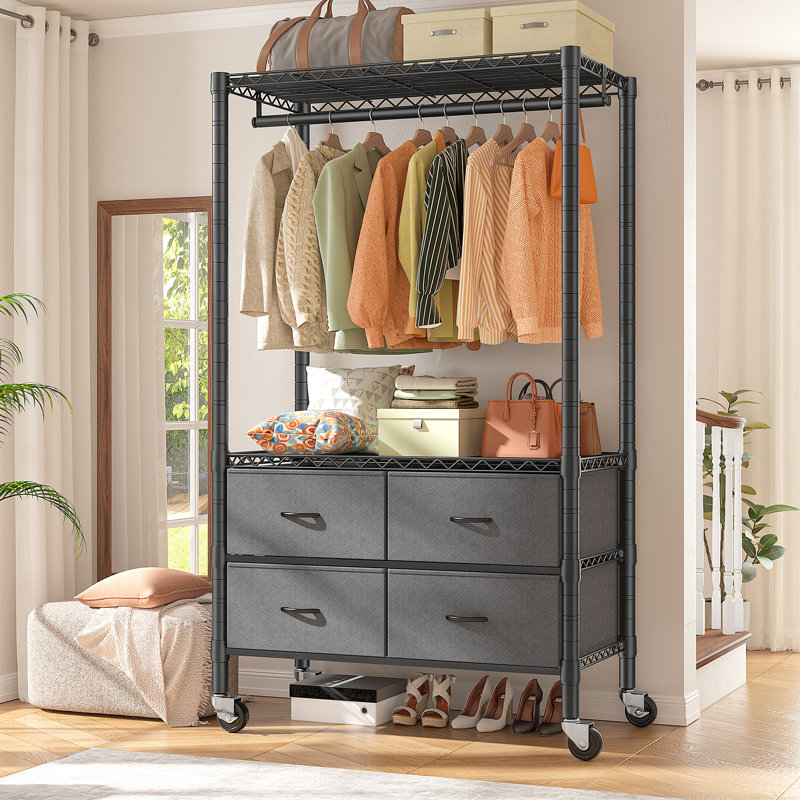 Closet Racks With 4 Drawers Closet Organizer For Hanging Clothes With Wheels  71 "h X 35.2" W X 15.7 "d