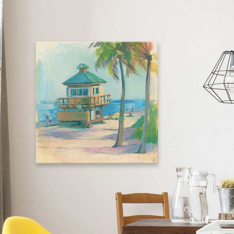 « beach café », reproduction de peinture à l’acrylique sur toile tendue, H 18 po x l 18 po x P 1,5 po
