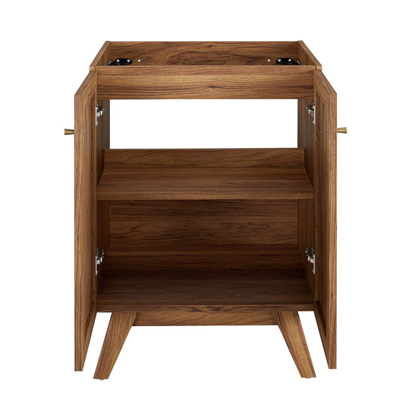 Walnut Freestanding Bathroom Vanity Cabinet with Rattan Weave Doors