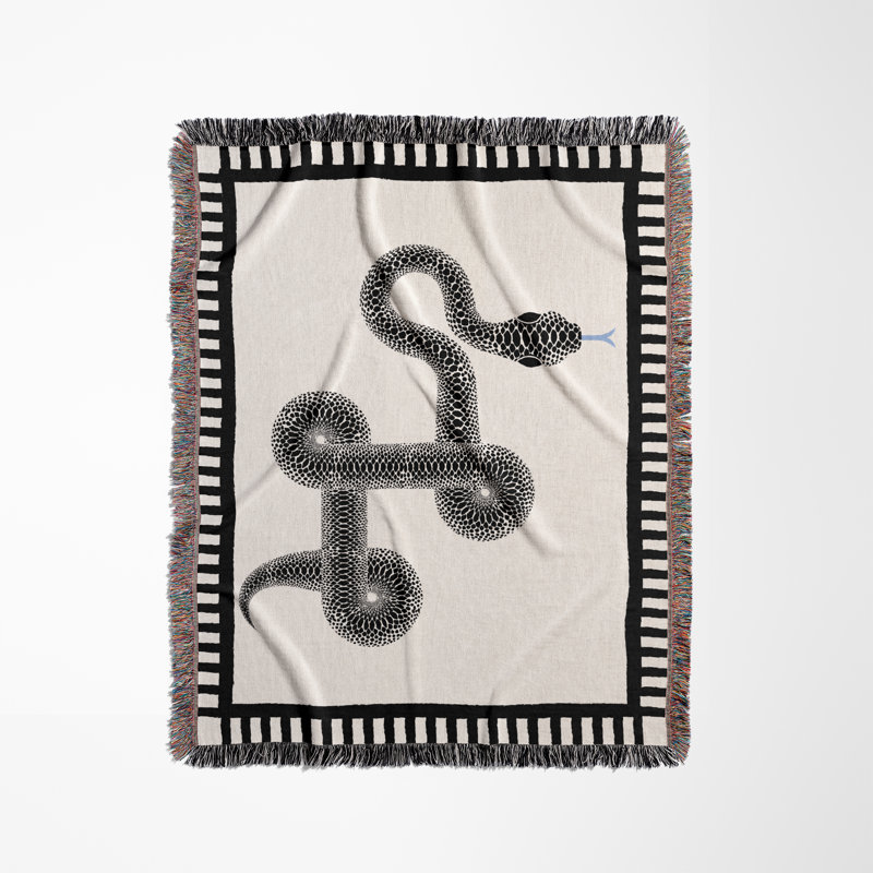 Jeté en mélange de coton Vanjo Snake, L 60 po x l 60 po, Blanc cassé