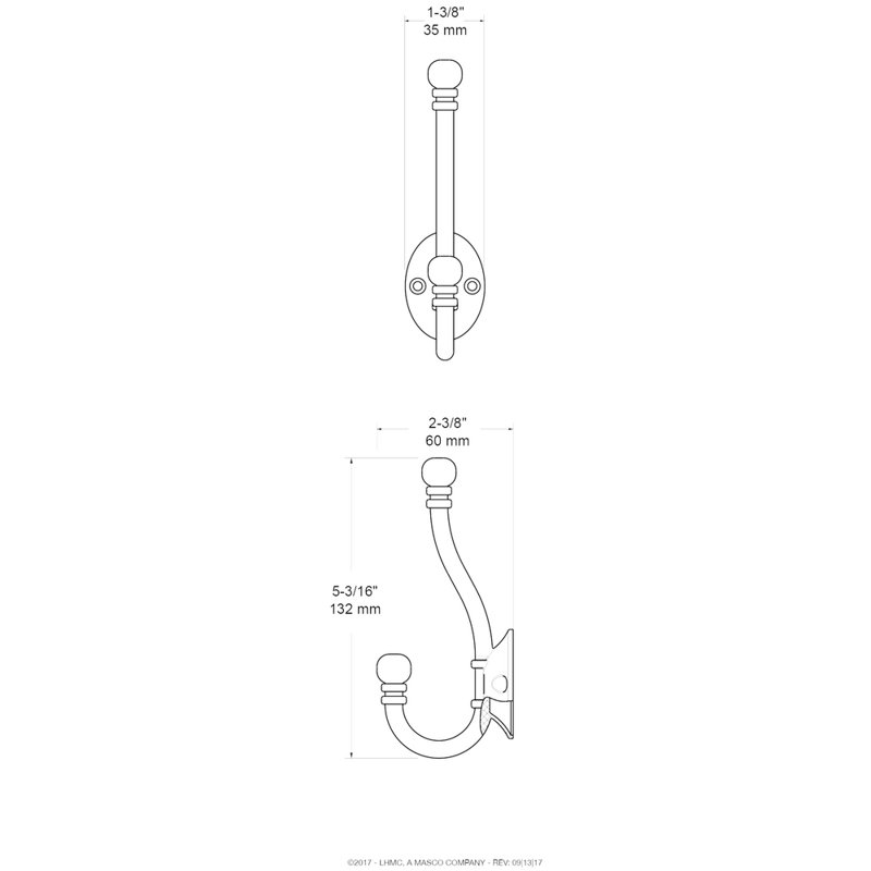 Decorative Ball Wall Mounted End Coat and Hat Hook, Matte Black
