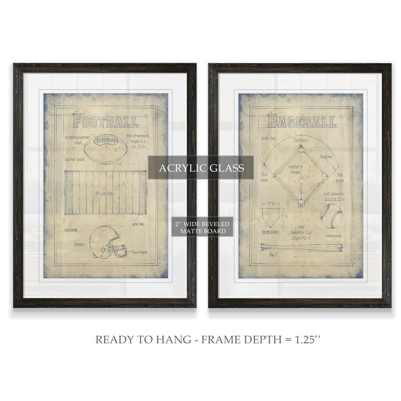" All About The Game I " 2 - Pieces, Ebony Framed, White, 24" H x 18" W x 1.25" D
