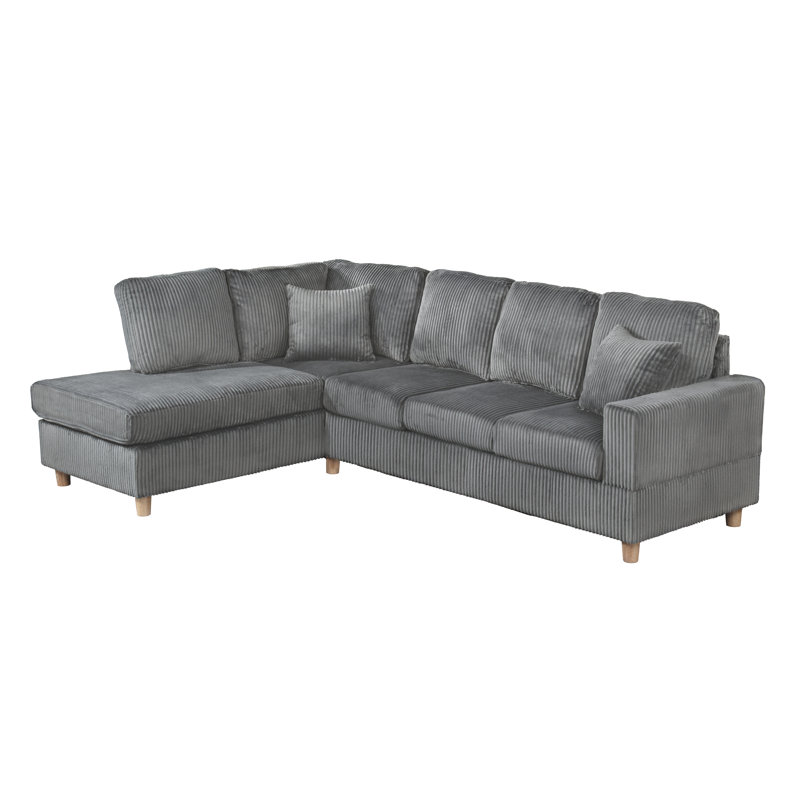 2Pc Velvet Corduroy Reversible Sectional With Drop Down Table With Cupholders, Dark Gray Velvet