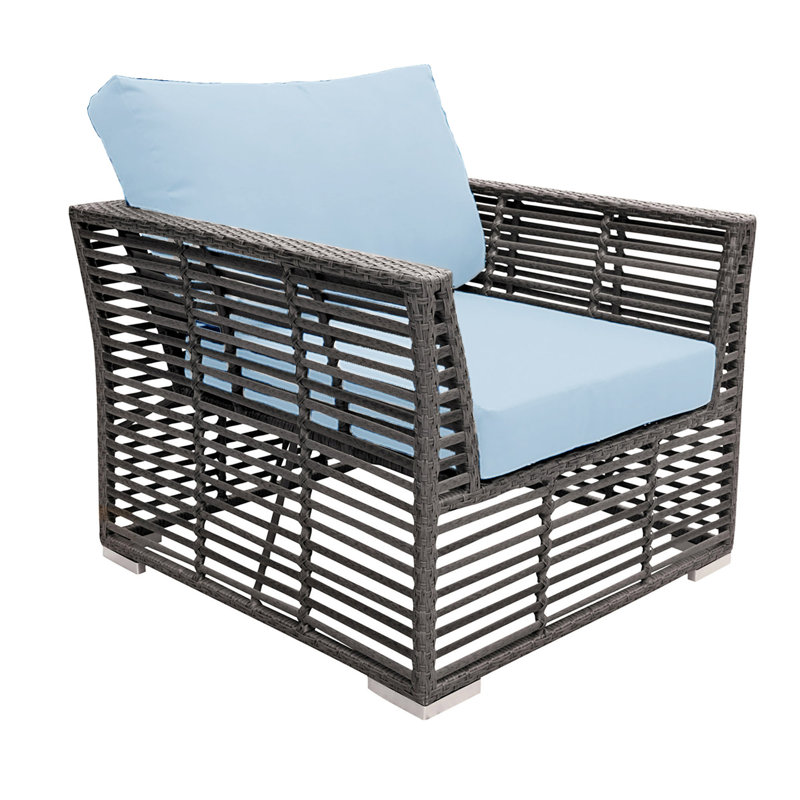 Graphite Wicker Outdoor Lounge Chair with Cushions, Canvas Air Blue Sunbrella® Canvas