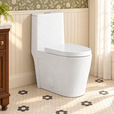 1.1/1.6 GPF Dual-Flush Elongated One-Piece Toilet with 17.13" ADA Comfort Seat Height, Ceramic Glazed Surface(Soft Close Seat Included), Glossy White