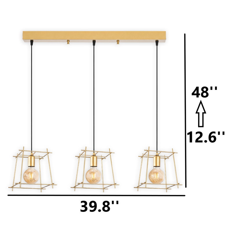 Luminaire suspendu linéaire en métal à hauteur réglable pour îlot de cuisine 3 lumières