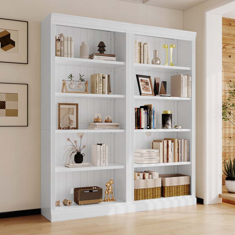 Tall Wood Bookcase Suite with Adjustable Shelves, White