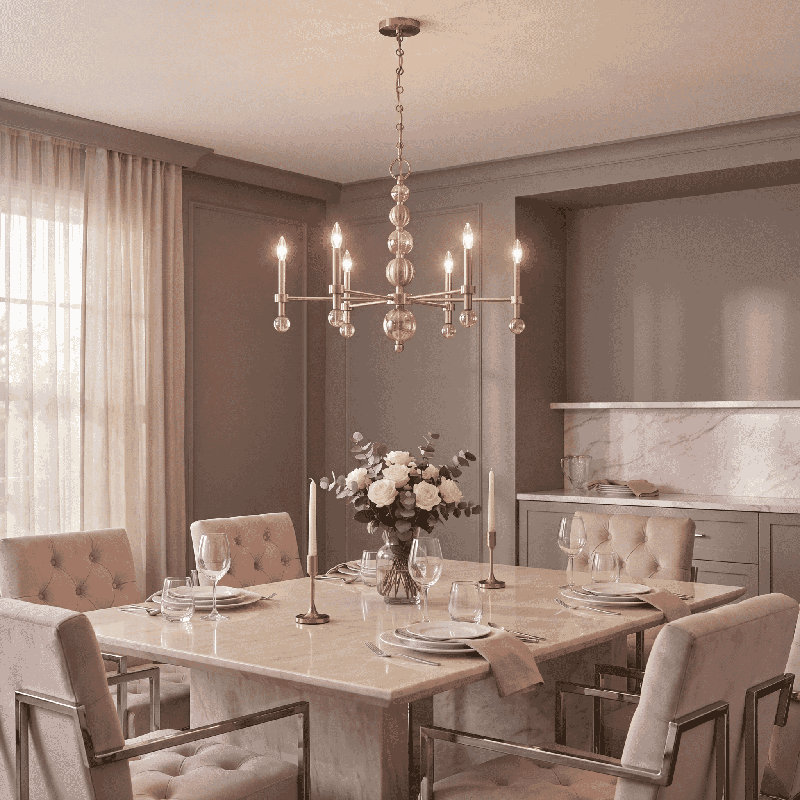 Lustre 6 lumières Crescent en laiton noble