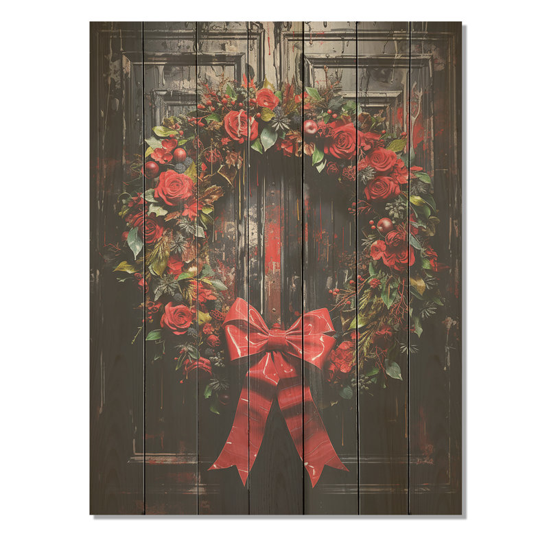 Couronne festive de Noël - couronne sur bois, H 40 po x l 30 po