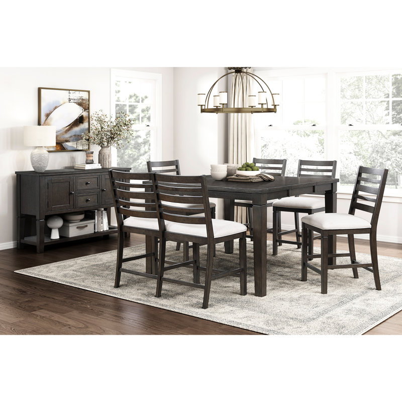 Banc à hauteur de comptoir de style classique à finition foncée, siège 100% rembourré beige texturé, support de 250 lb, profondeur de siège de 43 po, finition, dossier en bois, capacité, largeur de 24 po