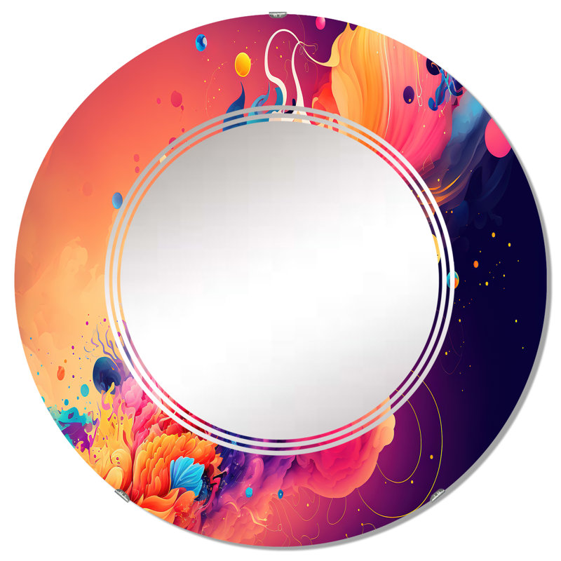 Vibrant Color Explosion I - Miroir mural moderne en spirale, 32 po x 32 po