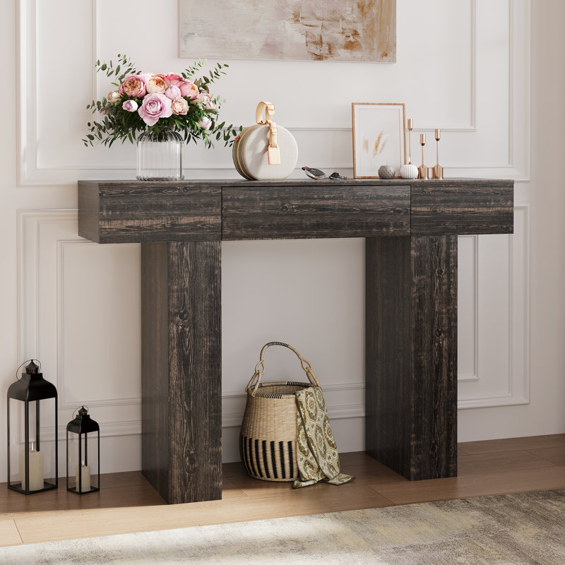 Console de 119 cm avec tiroir de rangement, table d'appoint derrière le canapé, couleur anthracite, Charcoal Black 