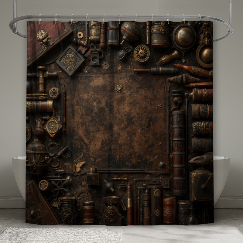 Rideaux de douche rétro très longs Steampunk, L 70 po x H 84 po