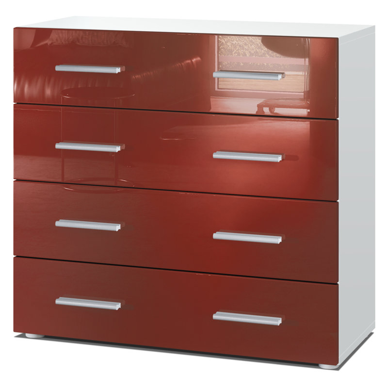 Kortright 4 - Drawer Chest of Drawers, Glossy Burgundy 