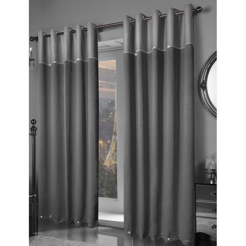 Ladejah Room Darkening Curtain Pair, 167 W x 182 D cm, Charcoal Grey Silver