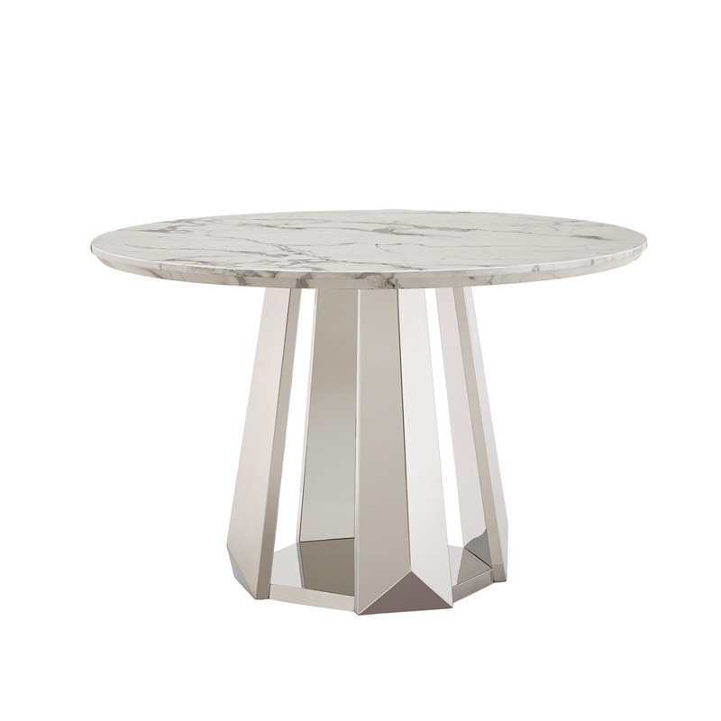 47" Round Marble Dining Table, Sliver, White