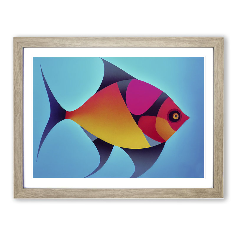 XH1022-3858X Fish Abstract Vol.3 - Single Picture Frame Painting, 34cm H x 46cm W x 2cm D, Oak