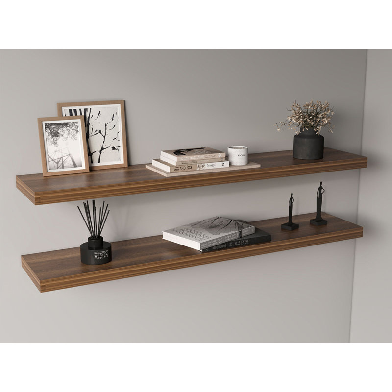 Ecco 47" Wide Floating Shelves Set Of 2, Shelves For Wall Decor For Bedroom, Bathroom Storage Shelves, Book Shelves For Living Room