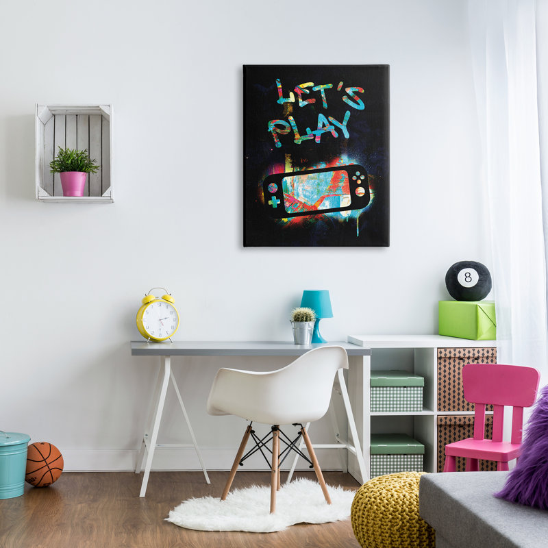 «Let Play Video Games Neon Street Style» par Victoria Barnes - cadre flottant, impression sur toile, Toile tendue