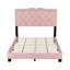 Structure de lit double pleine grandeur avec motif de rivets, tête de lit plateforme moderne en velours rose et rivets fascinants,