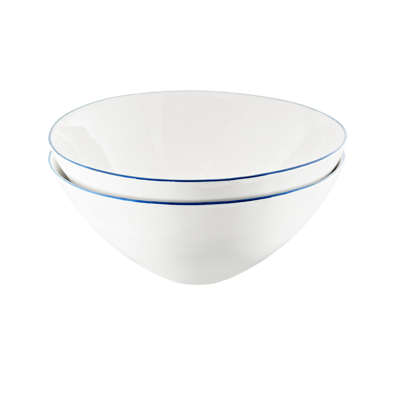 Abbesses Porcelain Serving Bowl, White/Blue Rim