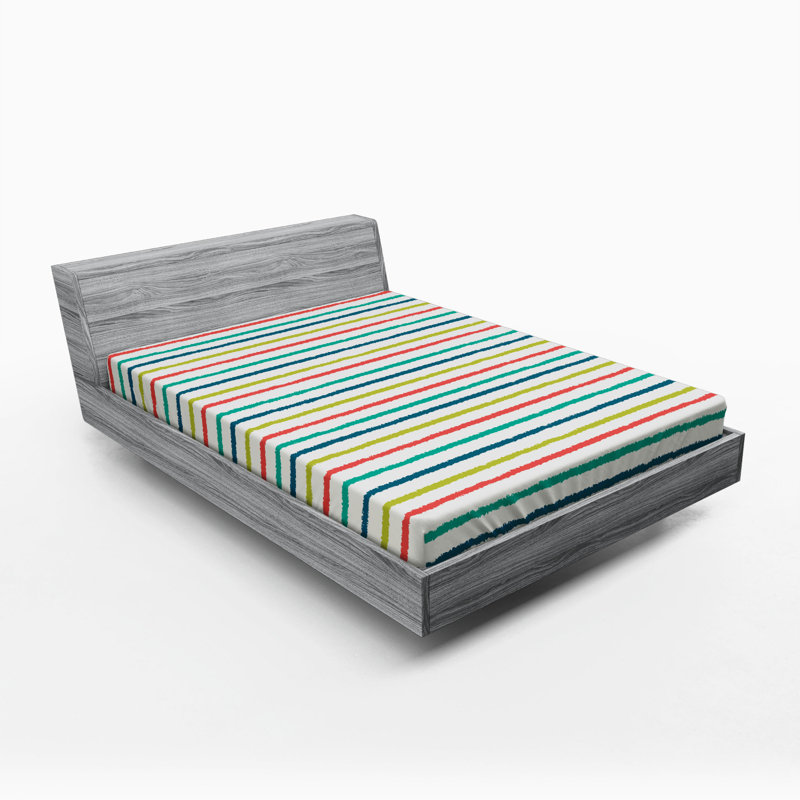 Drap-housse rayé, Drap-housse grand, Rayé bleu / blanc / vert
