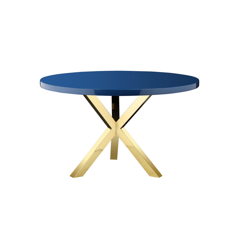 Pangea Home Round Remi Wood & Metal Dining Table – Modern Table - 6-Seater for Kitchen & Dining Room - Navy Table with Gold Legs