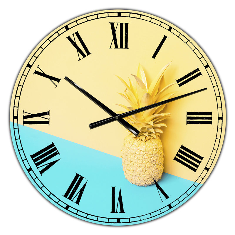 Rose et bleu ananas - grande horloge murale moderne, Petit