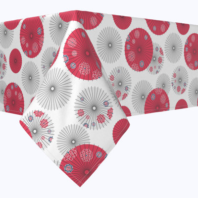 Rectangular Tablecloth, 100% Cotton, 52X104", Red Japanese Umbrella Design