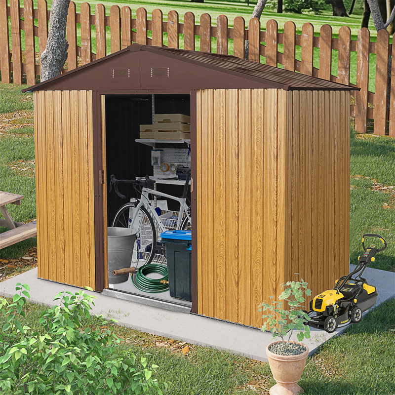 8Ft X 4Ft Outdoor Metal Storage Shed With Sliding Door And Foundation For Backyard