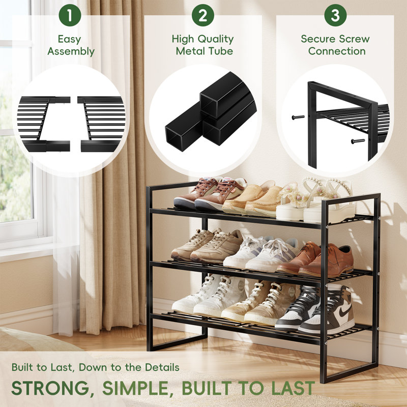 3-Tier Stylish Shoe Rack with Square Frame