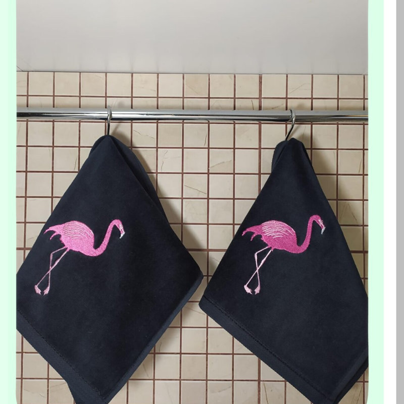 Flamingo Bliss 3-Pack Quick-Dry Cotton Kitchen Towels - Premium Terry-Velour, Highly Absorbent Hand Towels (Black)