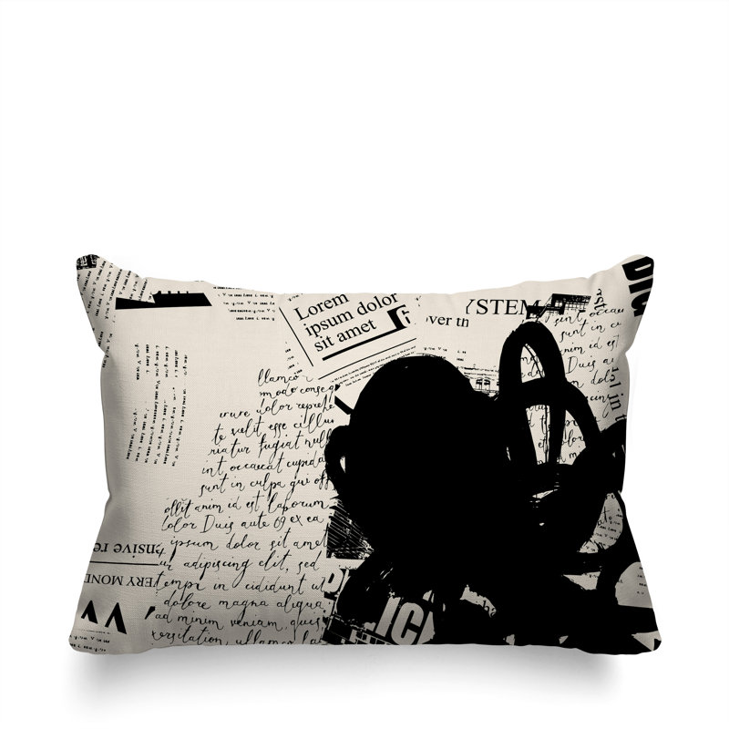 Oreiller rectangulaire réversible intérieur / extérieur Cena, Noir / blanc cassé, H 14 po x l 20 po