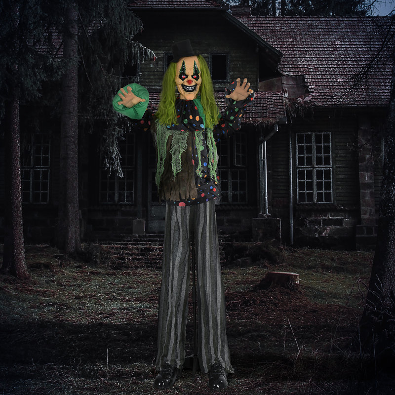 6.1' Green-Haired Animatronic Circus Clown Halloween Decoration