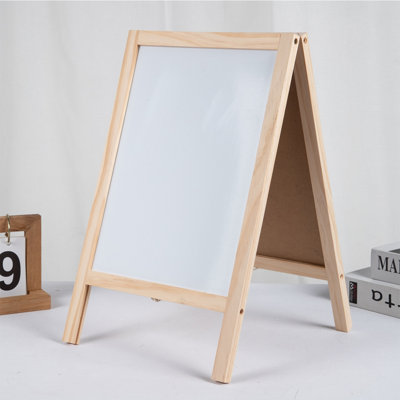Double‑Sided Tabletop A‑Frame Wood Board, Freestanding Foldable Chalkboard & Dry‑Erase Whiteboard for Countertop, Cafe and Home Decor