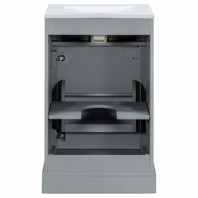 Meuble-lavabo de salle de bain avec lavabo en céramique, tablette réglable et porte à fermeture en douceur, meuble-lavabo pour l'organisation