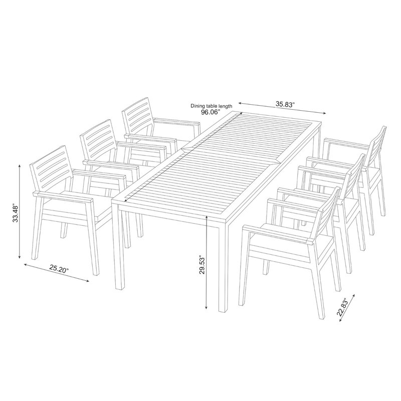 Outdoor Furniture Rhodes 7 Piece Dining Set with 96 in. Table, Charcoal Aluminum, Cast Slate Sunbrella® Plainweave