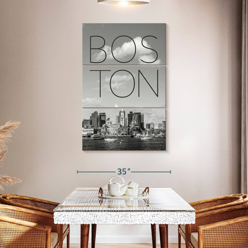 Skyline de Masam Boston, North End et quartier des affaires, texte et horizon, H 32 po x l 20 po