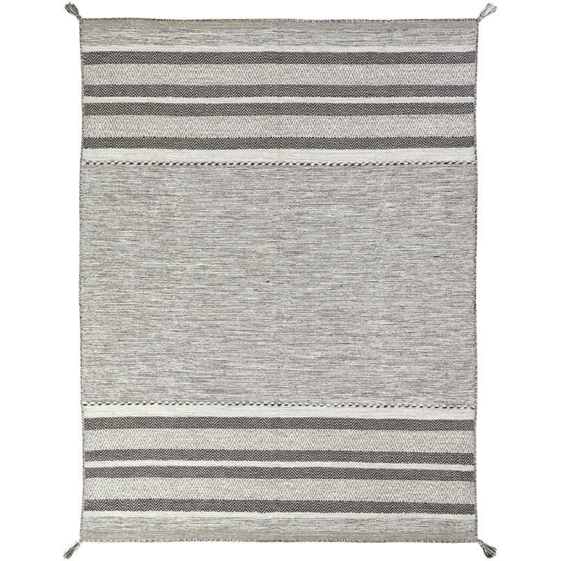 Canyon Cotton Striped Area Rug in Gray, Rectangle 5'6" x 8'6"