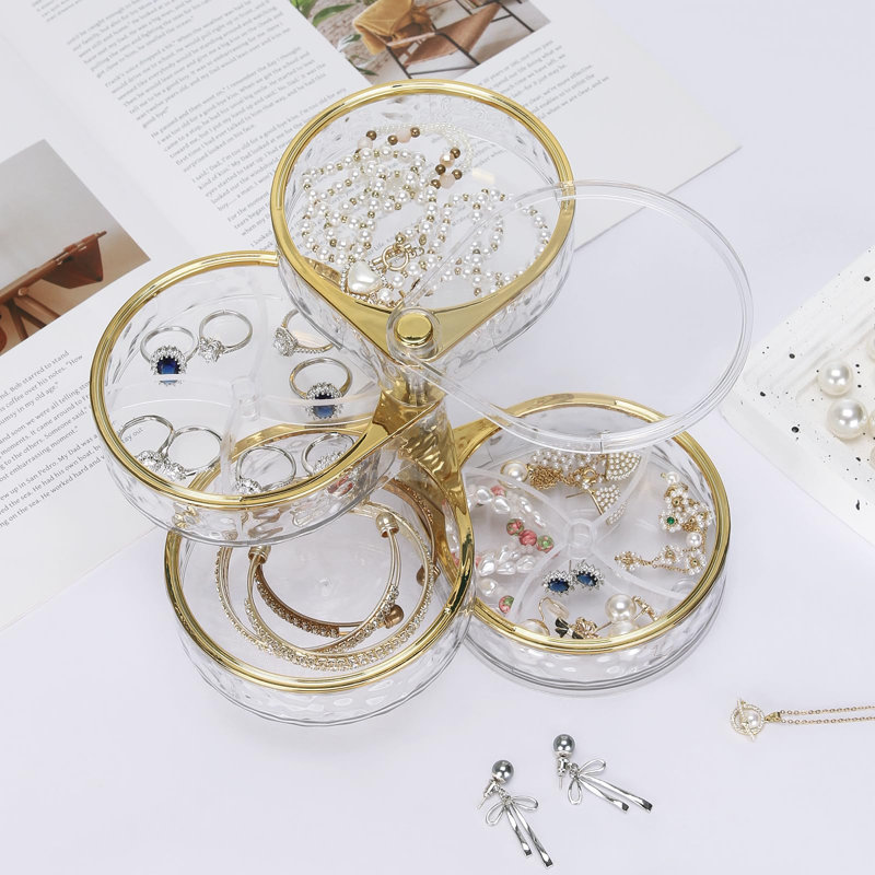 4-Layers Rotatable Jewellery Organizer Storage Box, Clear Jewellery Holder Case For Ring Earring Necklaces Bracelets Makeup Hair Accessories