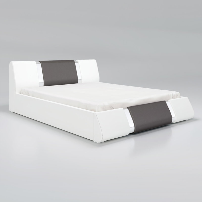 Lit plateforme tapissier avec rangement Baran, Blanc / gris, Grand