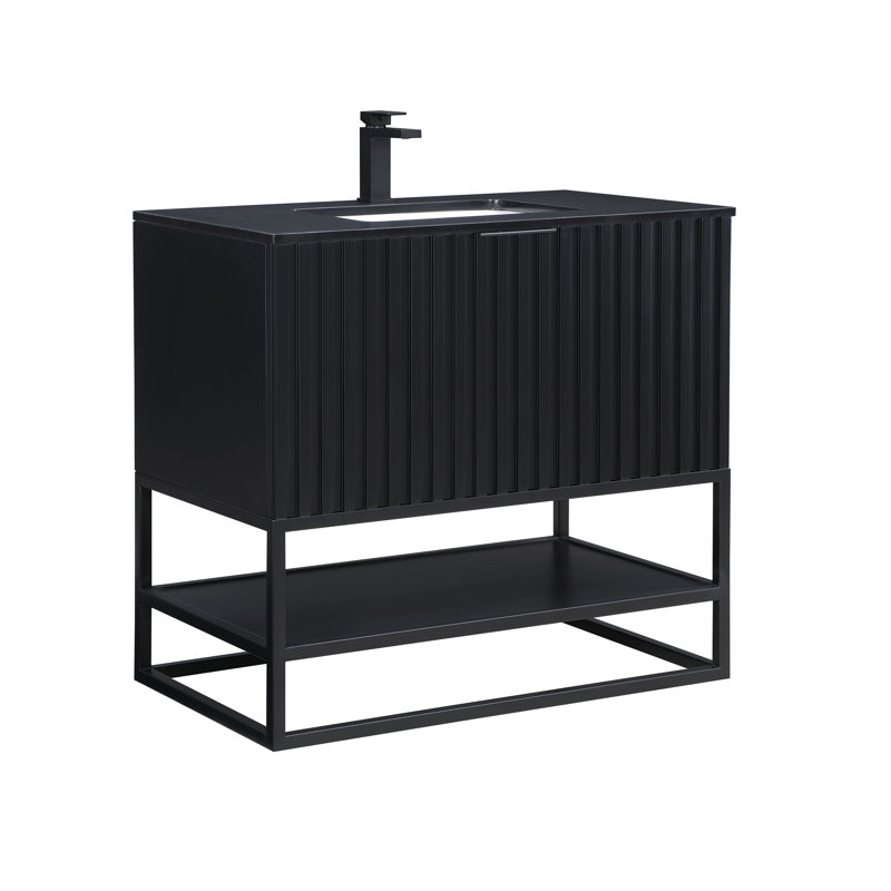 Terra 36'' Single Bathroom Vanity with Top, Midnight Black, Black Quartz/Single Faucet Mount, Matte Black