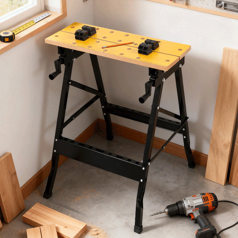 Folding Work Table Portable Workbench With Adjustable Height, Tiltable Platform, Ruler & Protractor