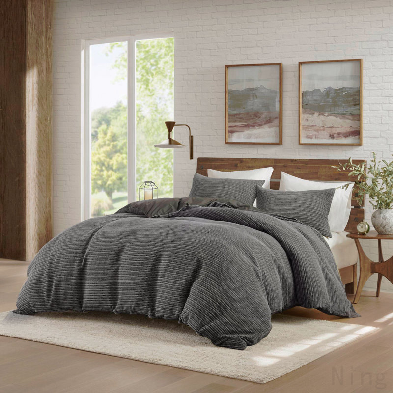 3PCS Full/Queen Waffle Washed Duvet Set