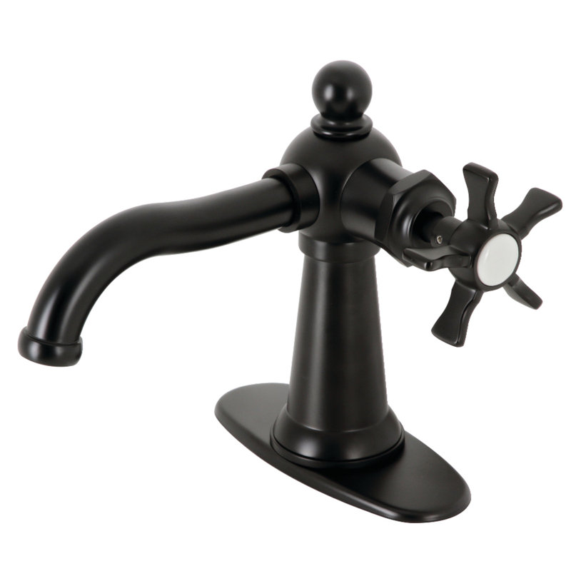 Robinet de salle de bain à un trou avec drain, Noir mat, Roue