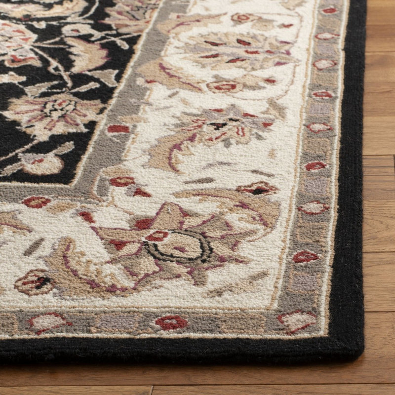 Helena Oriental Hand Hooked Wool Green/Black Area Rug, Rectangle 1'8" x 2'6"