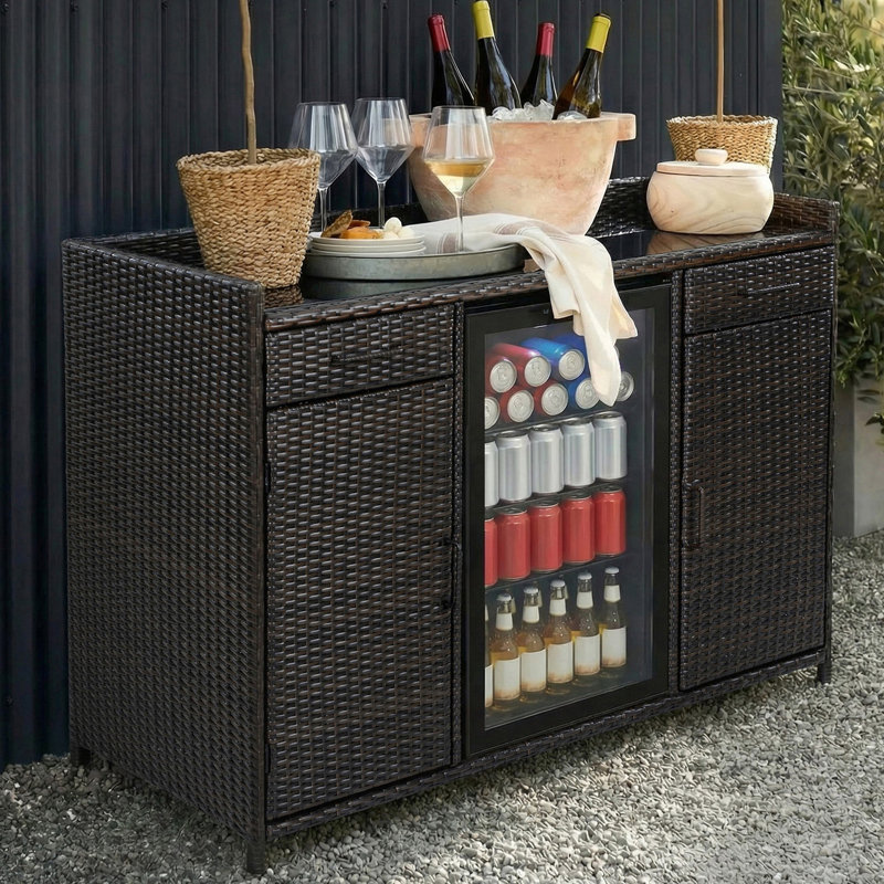 Armoire de rangement d'extérieur en osier, Noir / brun