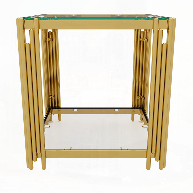 Table de bout moderne carrée en verre transparent, Transparent