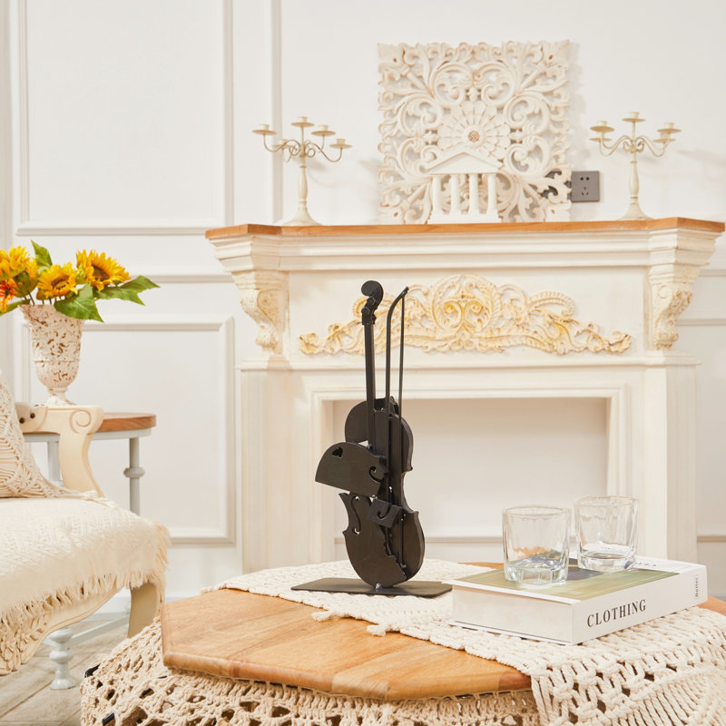 Sculpture de violon en métal faite à la main et peinte à la main, Noir, noir, noir, noir