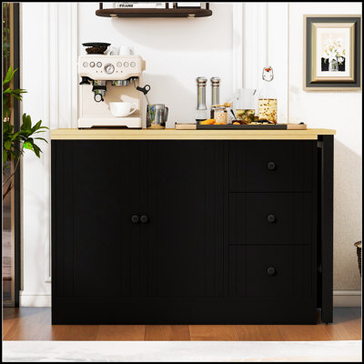Buffet 89,7 po en bois avec table extensible, armoire de rangement multifonctionnelle pour salon, bureau, vestibule et cuisine